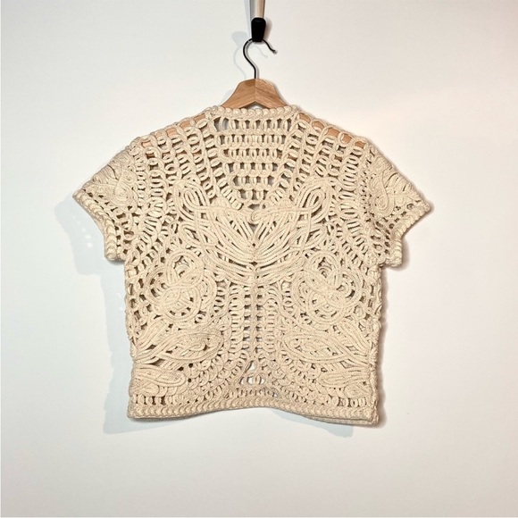 Vintage Coldwater Creek Stunning Crochet Tan Cream open front Cardigan bolero - Picture 3 of 8